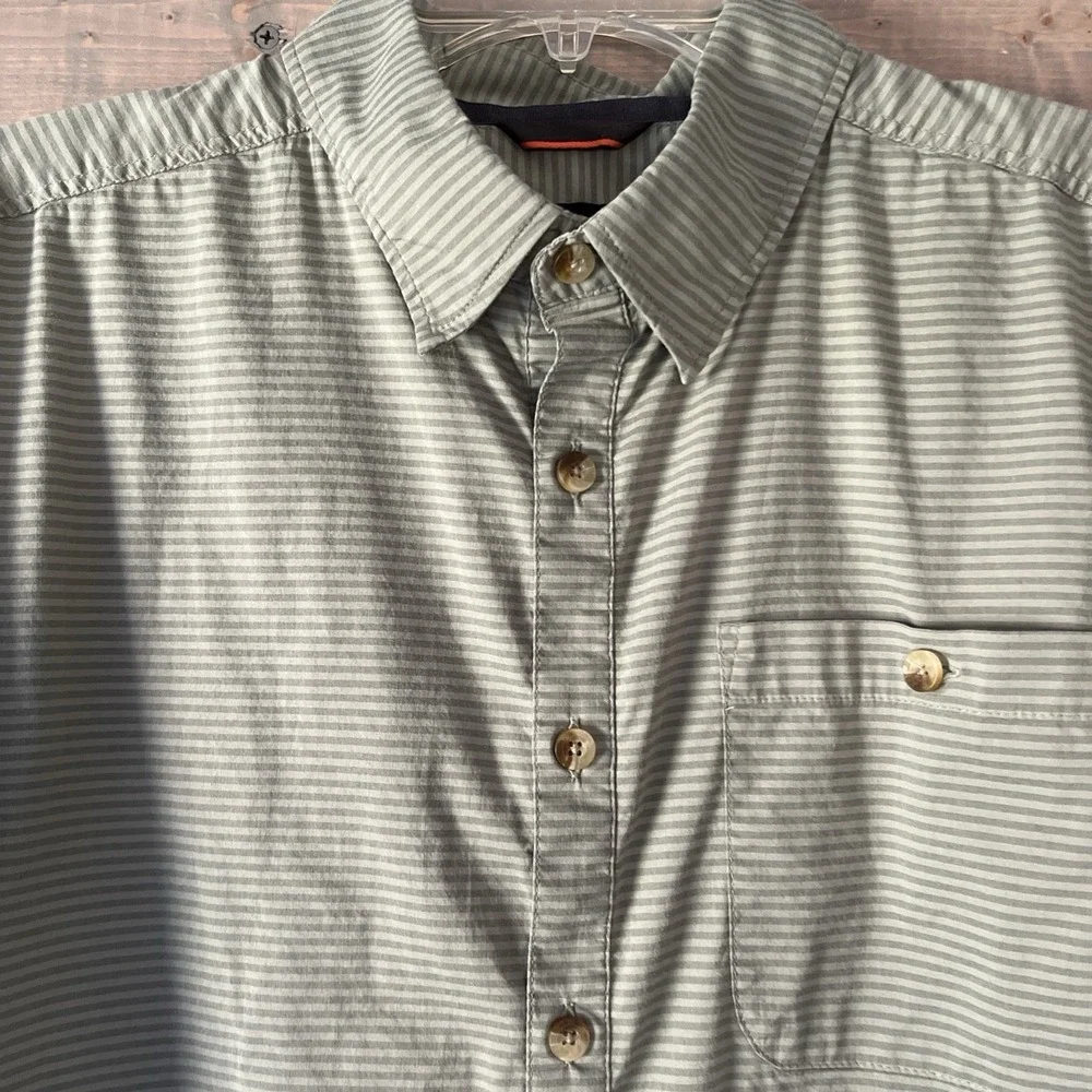 Grundens Men's Platform SS Shirt Tea Lichen Green Men's size Large Striped - Picture 1 of 10